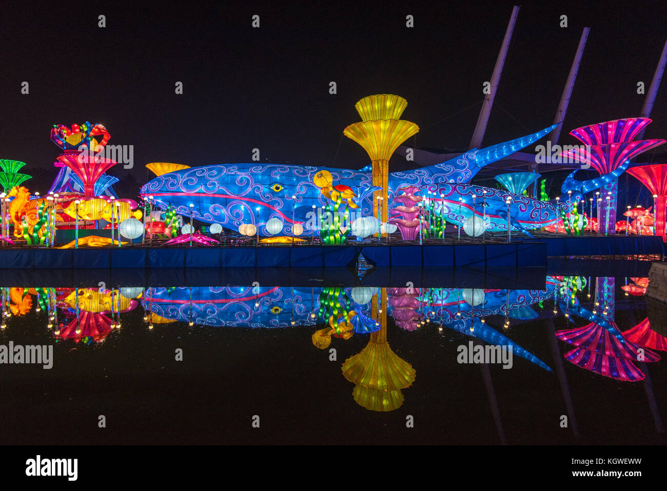 DUBAI, UAE - 28OCT2017: Dubai Garden Glow is an evening attraction in Zabeel Park which operates during the winter months. Stock Photo