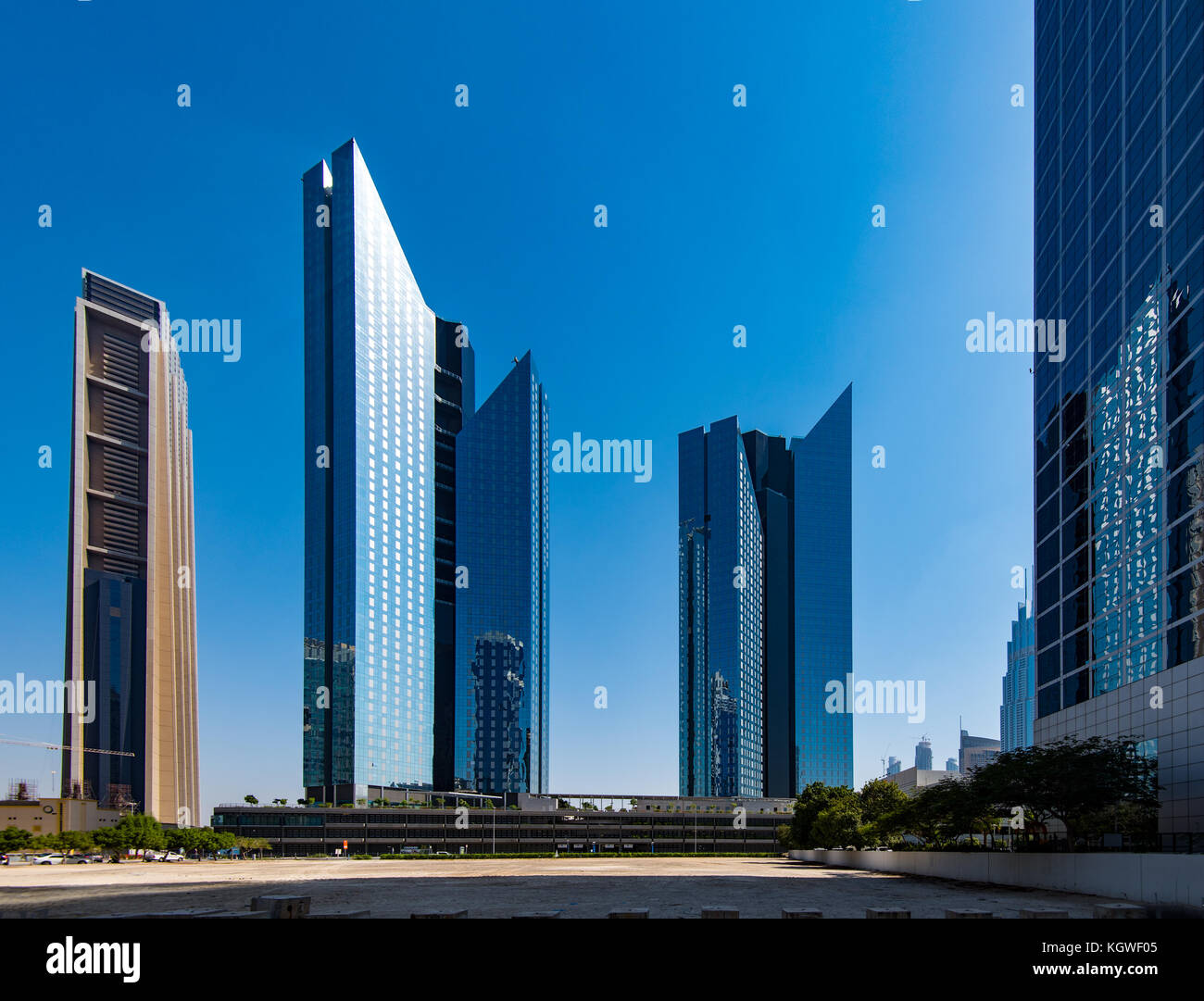 DUBAI, UAE - 29OCT2017: Central Park Towers in DIFC, Dubai.  The Index Tower can also be seen to the right, Stock Photo