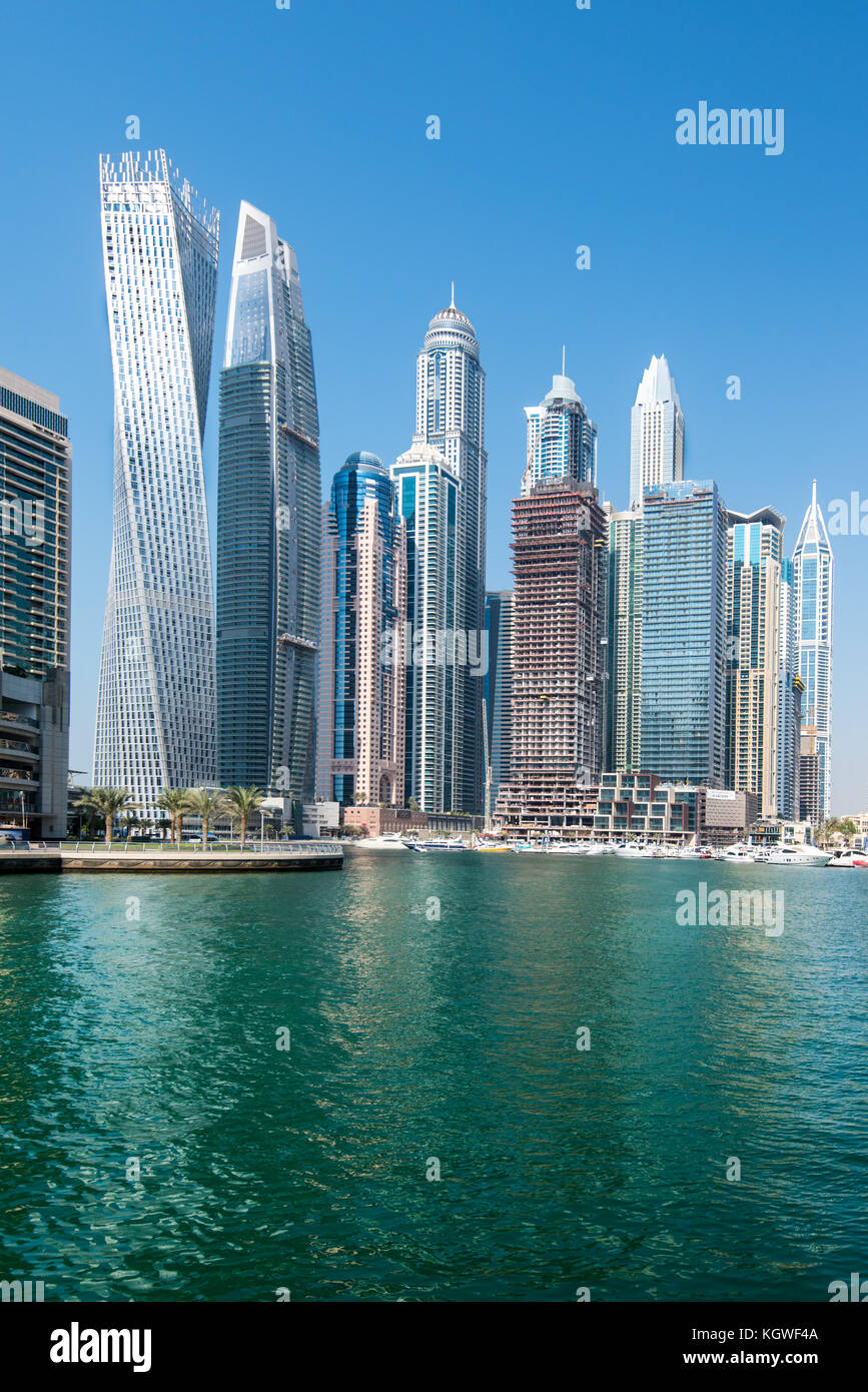 DUBAI, UAE 31OCT2017 Iconic towers in Dubai Marina including (lr