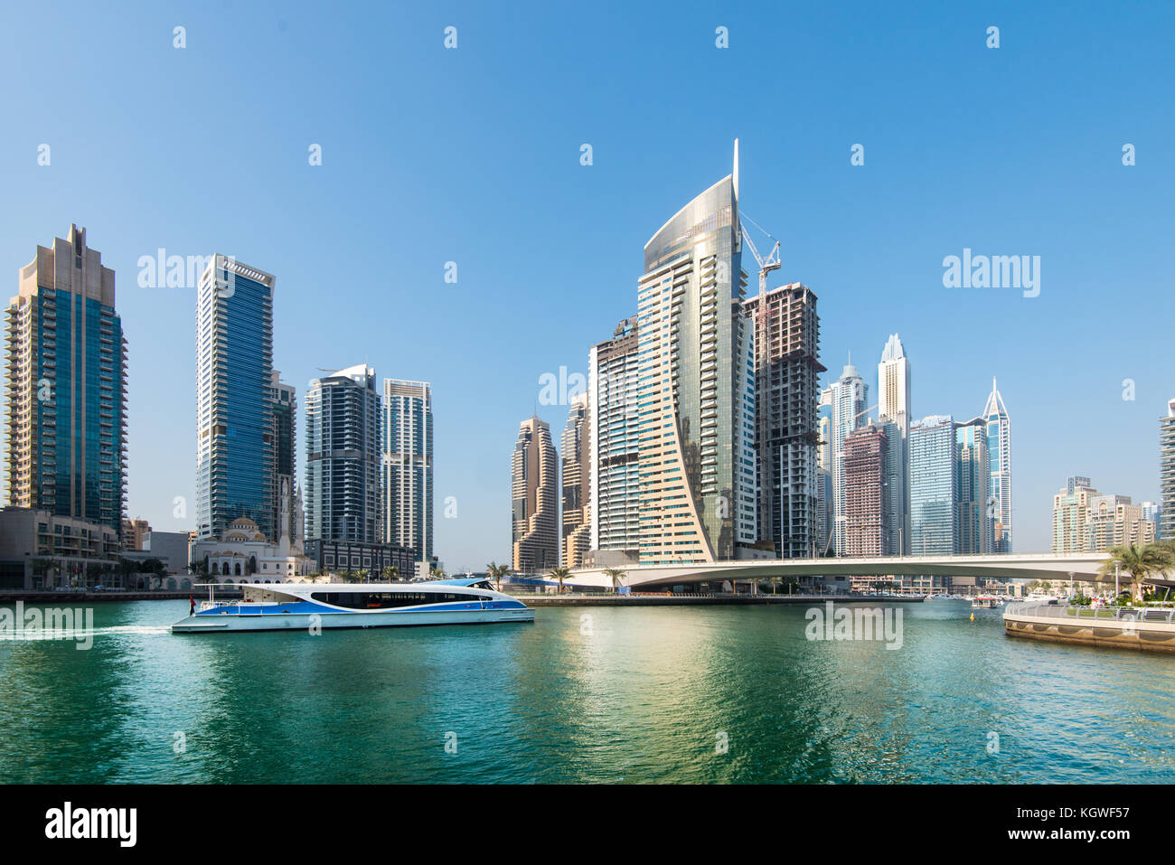 DUBAI, UAE - 31OCT2017: A ferry servive operates from Dubai Marina to downtown Dubai. Stock Photo