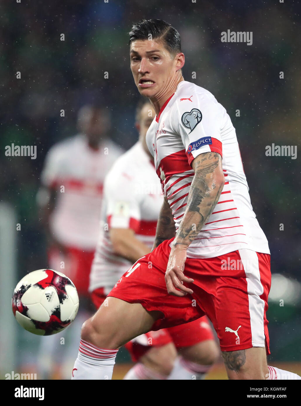 Switzerland's Steven Zuber during the 2018 World Cup Qualifying Play-Off, First Leg match at Windsor Park, Belfast. PRESS ASSOCIATION Photo. Picture date: Thursday November 9, 2017. See PA story SOCCER N Ireland. Photo credit should read: Niall Carson/PA Wire. Stock Photo