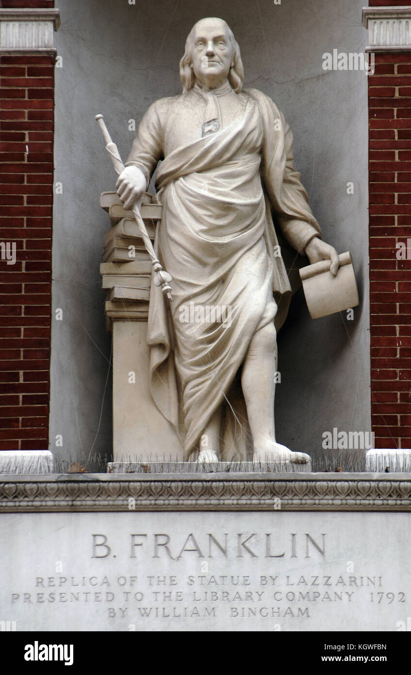 Benjamin Franklin (1706-1790). American statesman, philosopher and physicist. One of the Founding Fathers of the United States. Statue. Monument. Philadelphia. Pennsylvania. USA.. Stock Photo