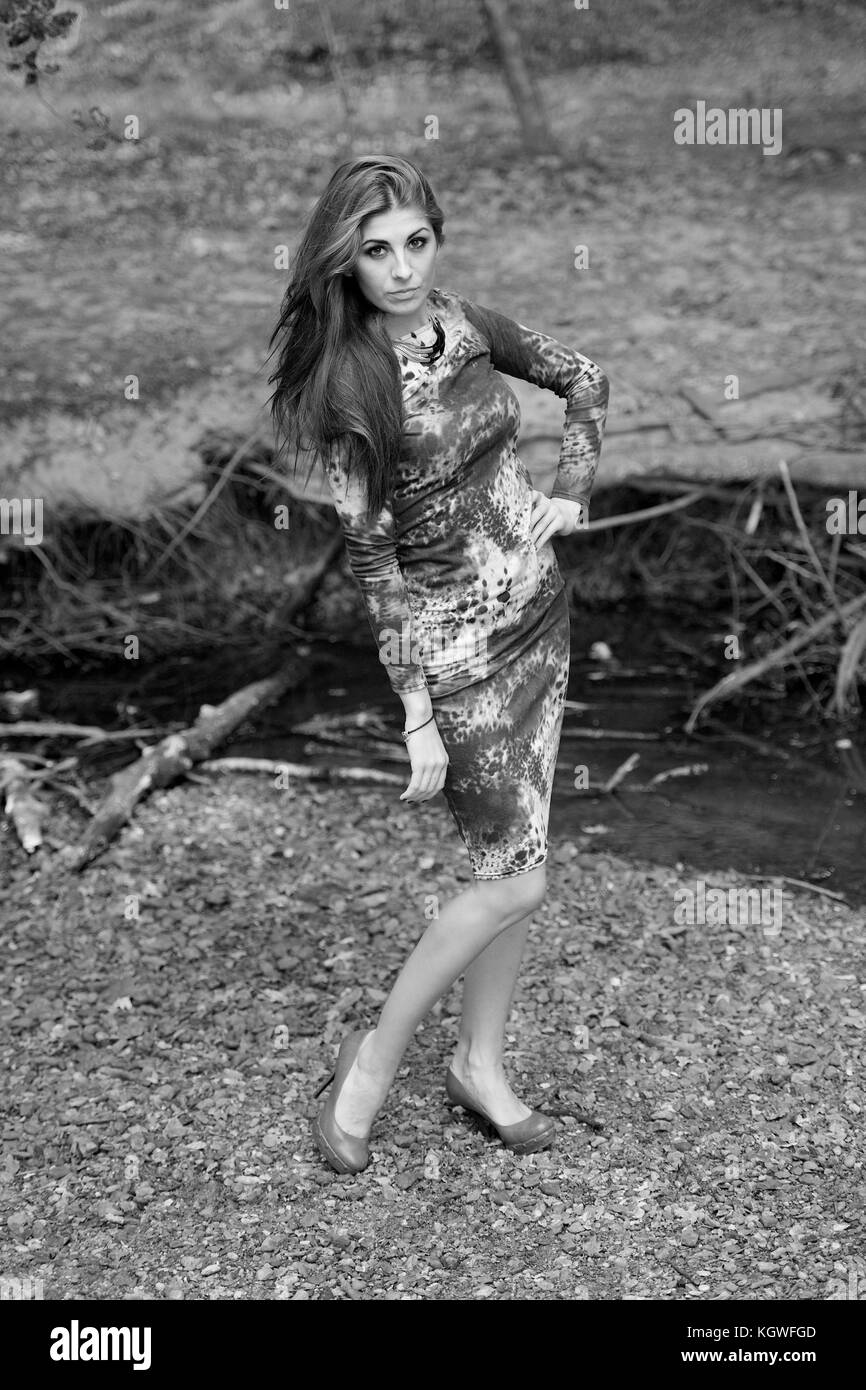 Beautiful girl wearing a dress - in a forest location Stock Photo - Alamy