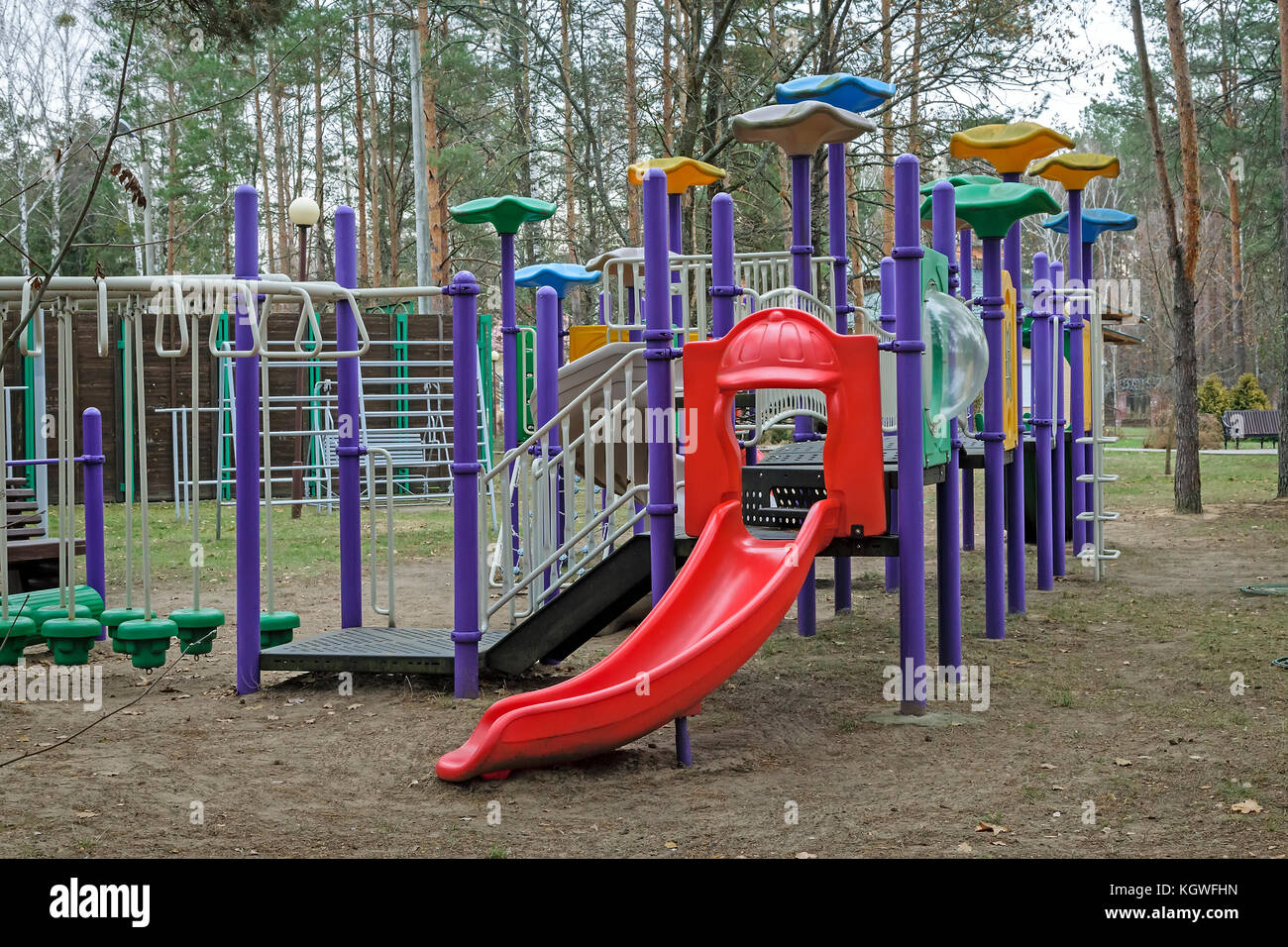 The Park Has A Children S Playground With Various Devices For