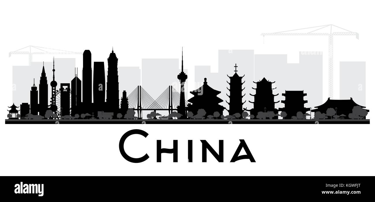 China City skyline black and white silhouette. Vector illustration. Simple flat concept for tourism presentation, banner, placard or web site. Busines Stock Vector