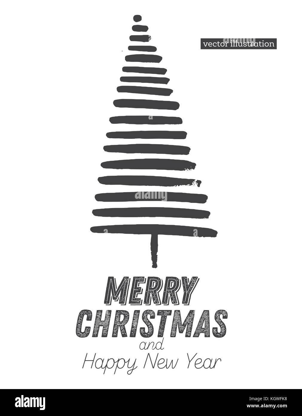 Christmas Tree Sketch Isolated on White Background. Merry Christmas