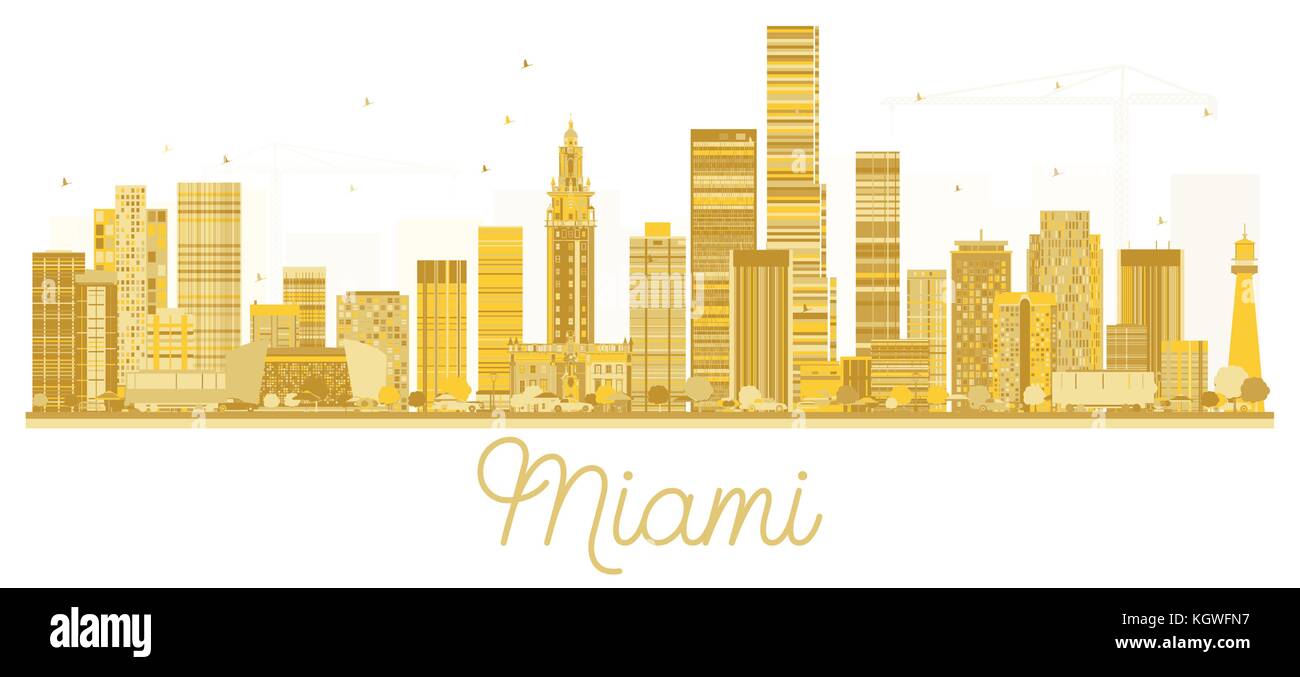 Miami USA City skyline golden silhouette. Vector illustration. Simple ...
