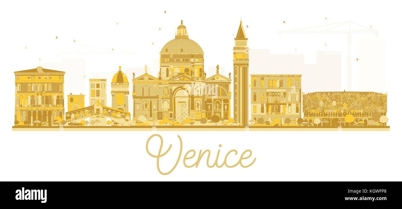 Venice Italy City skyline golden silhouette. Vector illustration. Business travel concept. Venice Cityscape with landmarks. Stock Vector