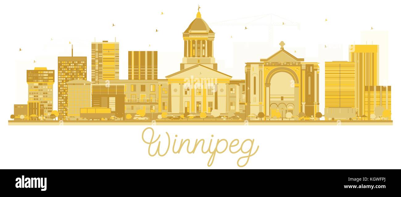 Winnipeg Canada City skyline golden silhouette. Vector illustration. Business travel concept. Cityscape with landmarks. Stock Vector