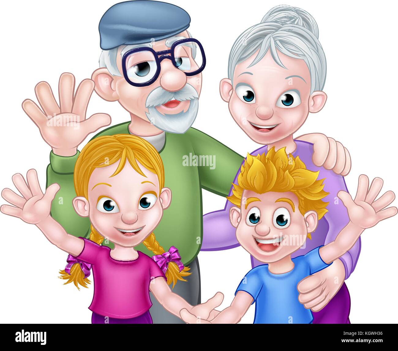 Cartoon Grandparents and Grandchildren Stock Vector