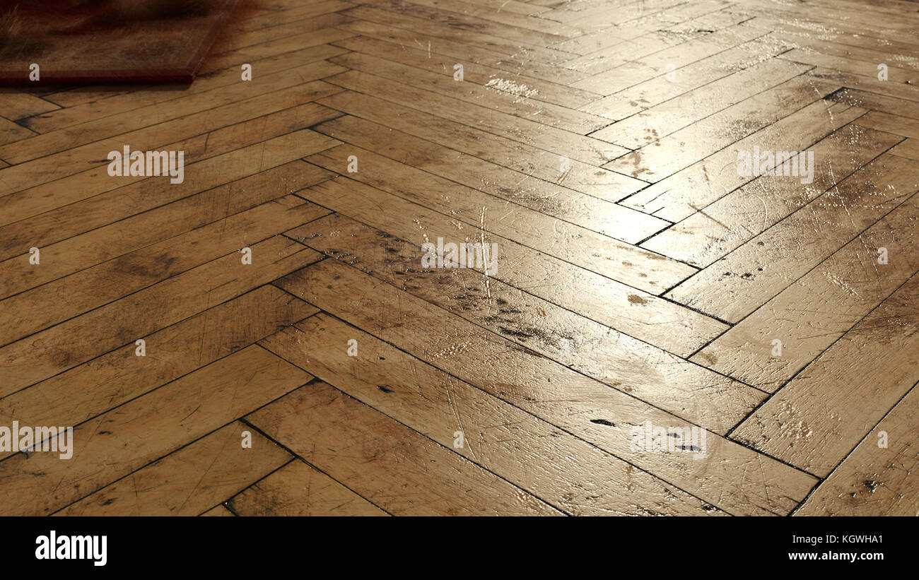 3d Rendering Of Old Parquet Floor With Cracks In The Sunlight