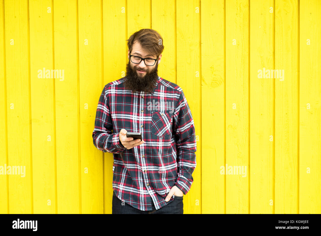 hipster man with cell phone Stock Photo