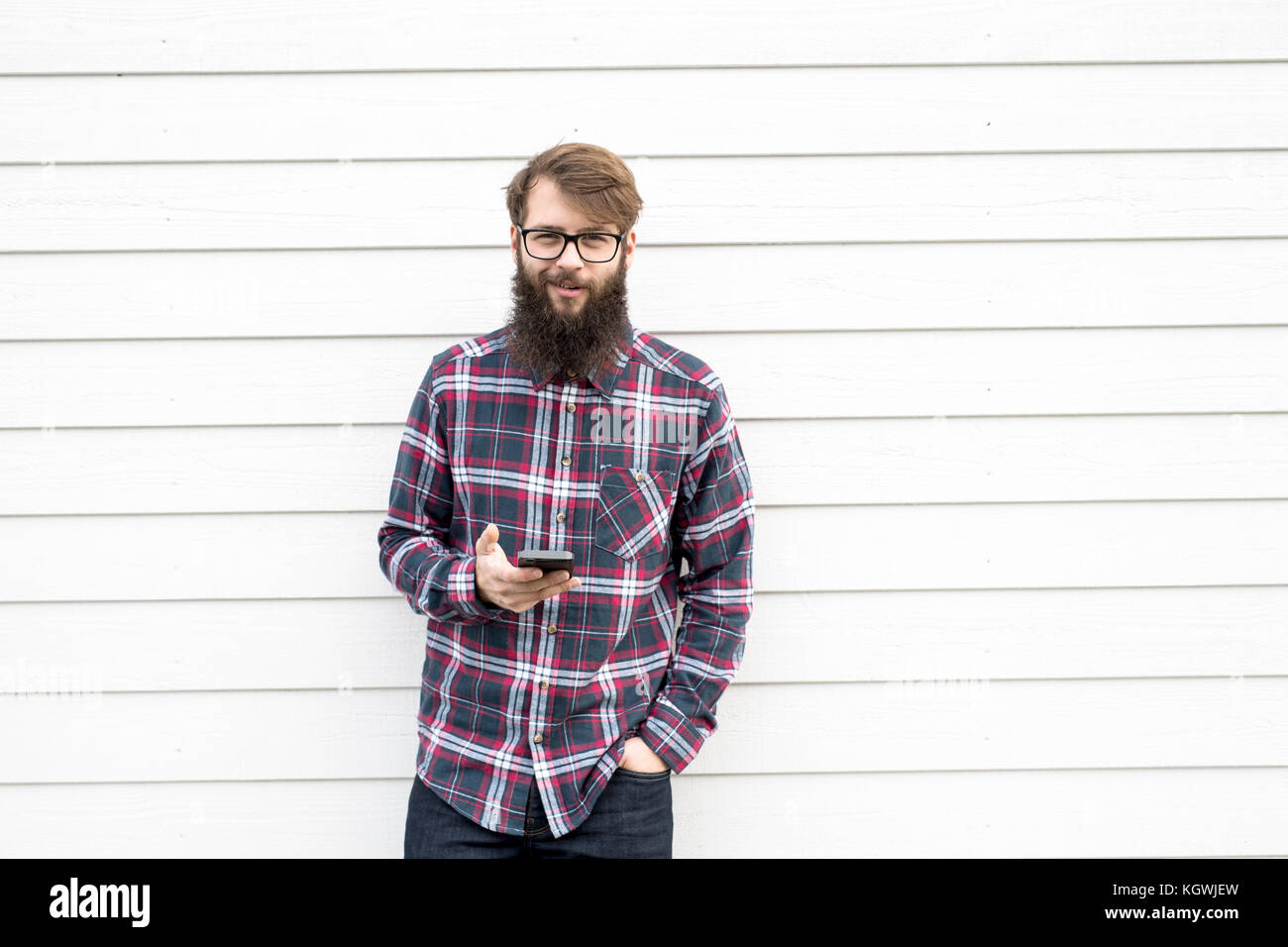 hipster man with cell phone Stock Photo