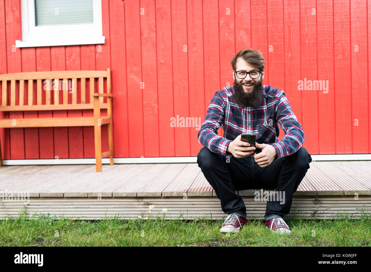 hipster man with cell phone Stock Photo