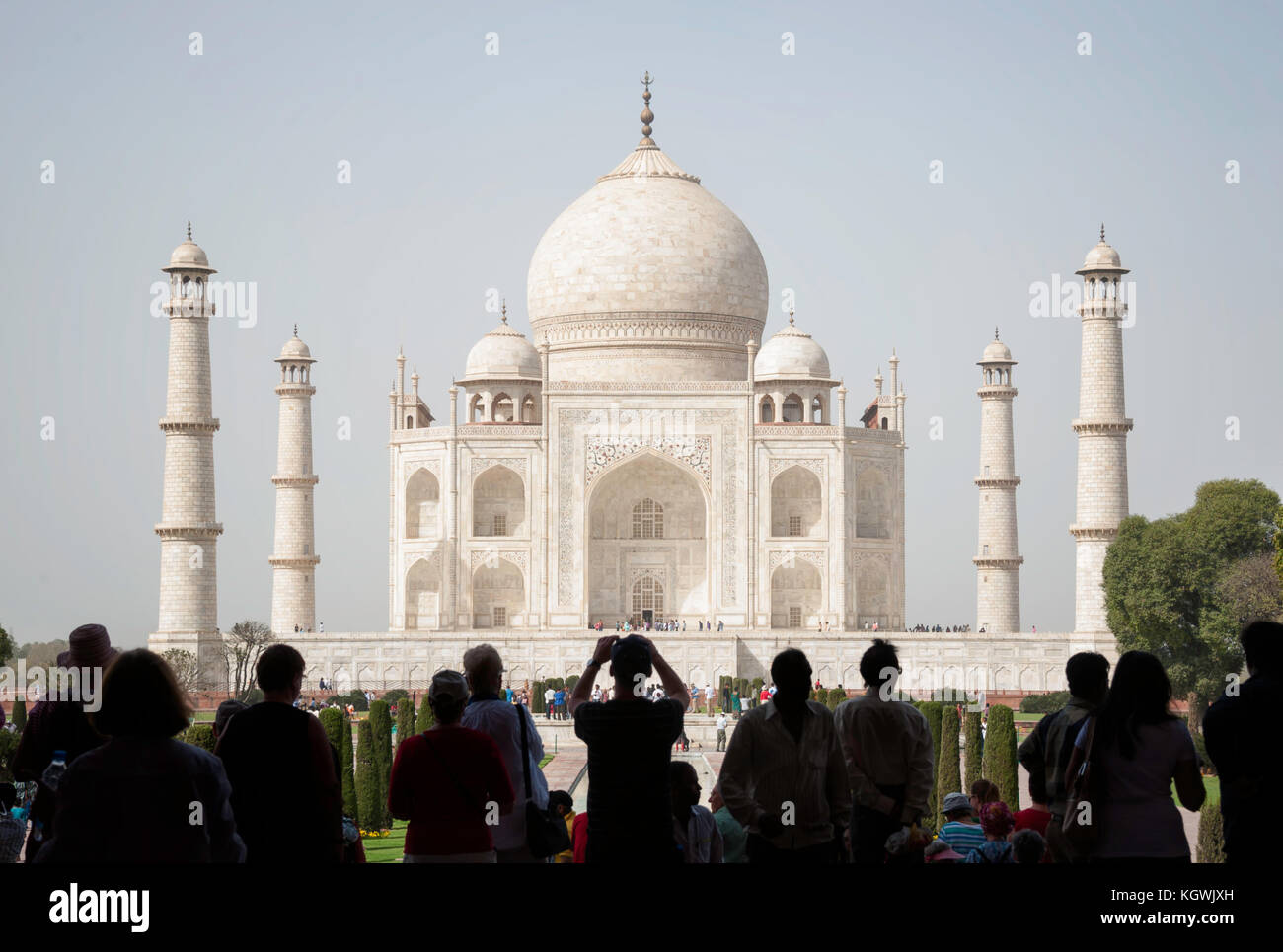 Close up Of Taj Mahal with Tourists Silhouetted Stock Photo