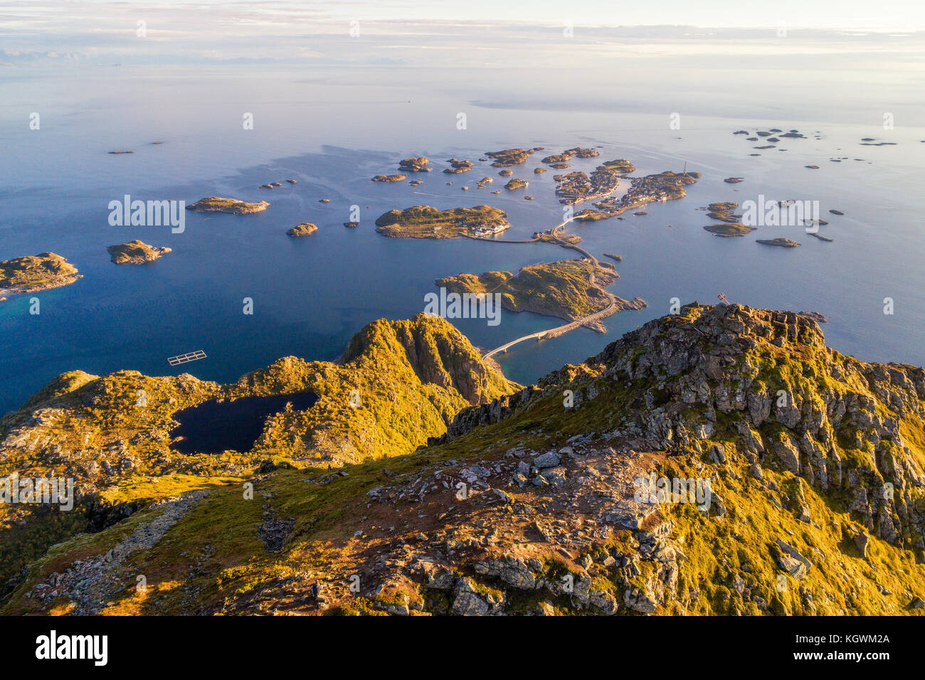 Top of mount Festvagtinden on Lofoten islands in Norway Stock Photo