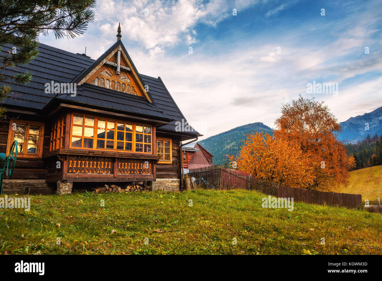 Historic home in the village of Zdiar in High Tatra Mountains Stock Photo