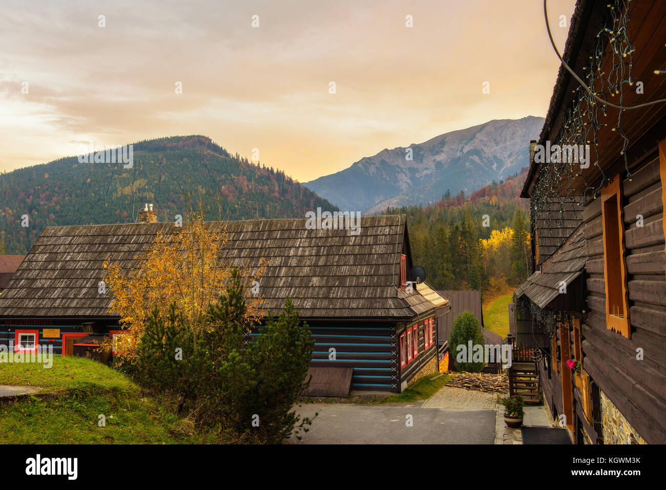 Historic homes in the village of Zdiar in High Tatra Mountains Stock Photo