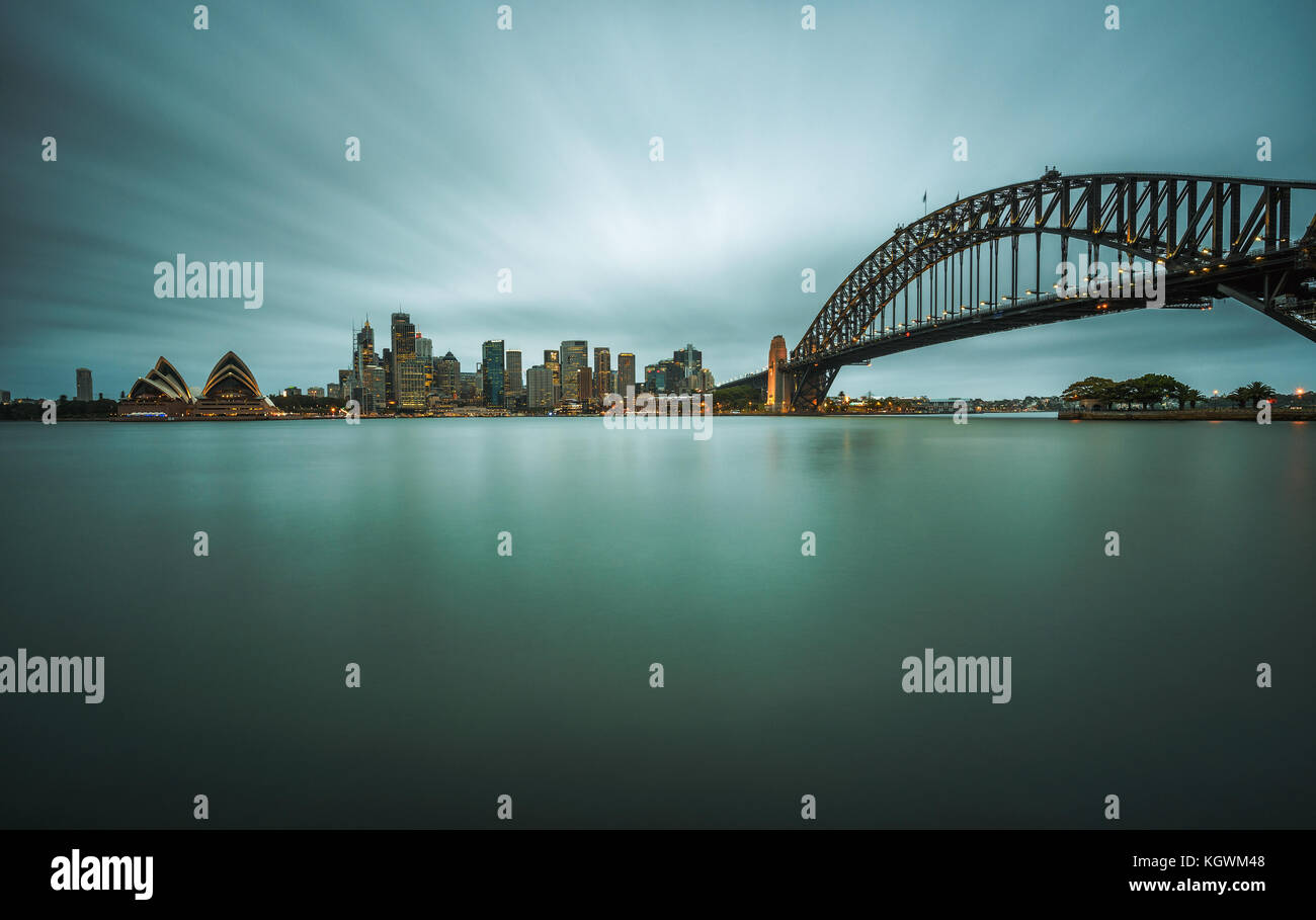 Evening skyline of Sydney downtown Stock Photo
