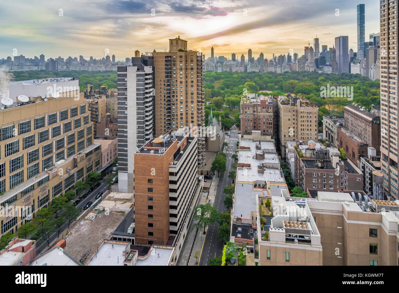 Sunrise over Central Park with a view of Upper West Side and Upper East Side,  New York City Stock Photo - Alamy