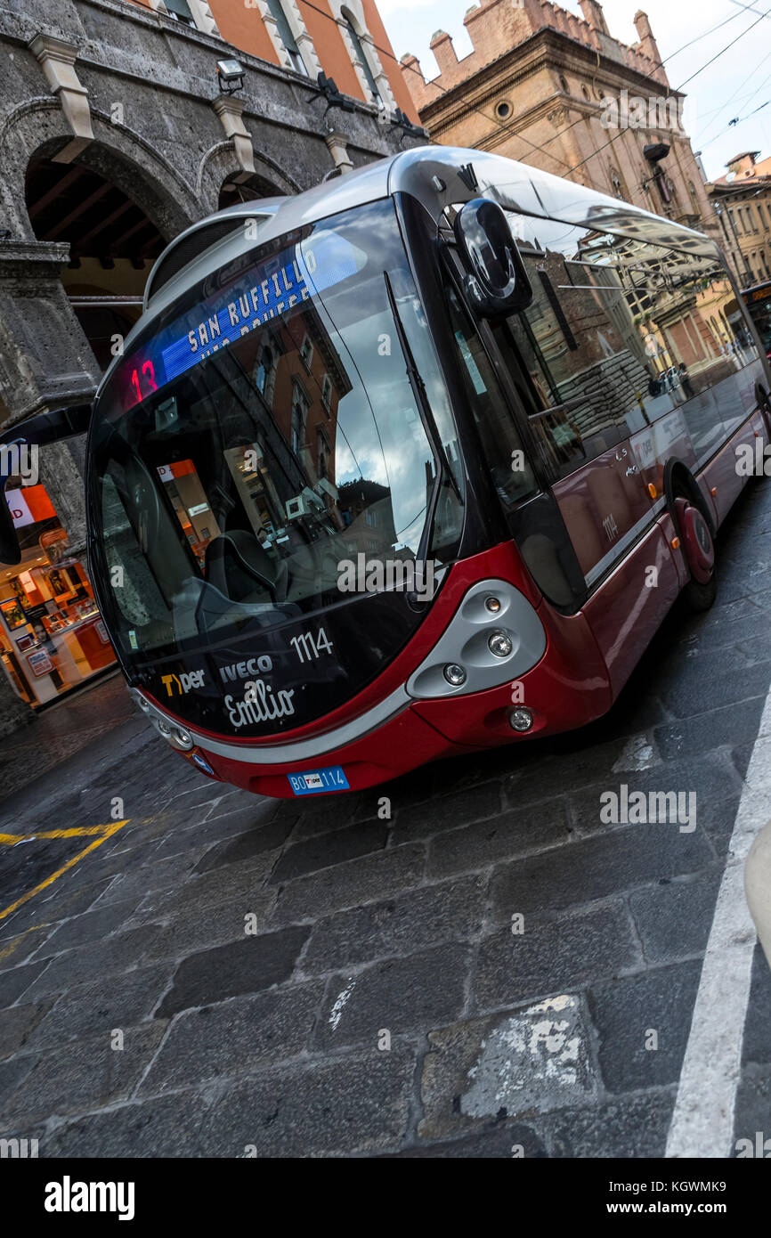 City bus commuters at the busy Via Zamboni junction, Bologna city life
