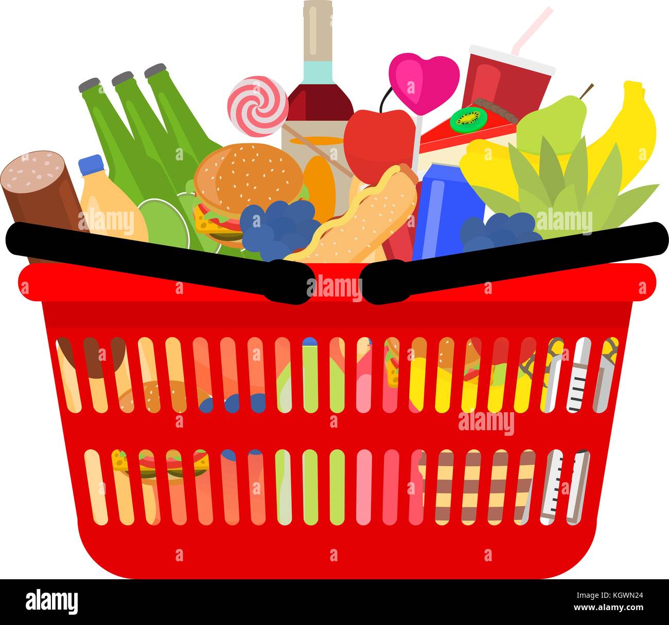 Vector market shopping basket full food and drink Stock Vector Image & Art  - Alamy