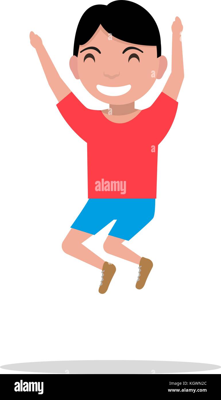 Vector illustration cartoon boy jumping happiness Stock Vector