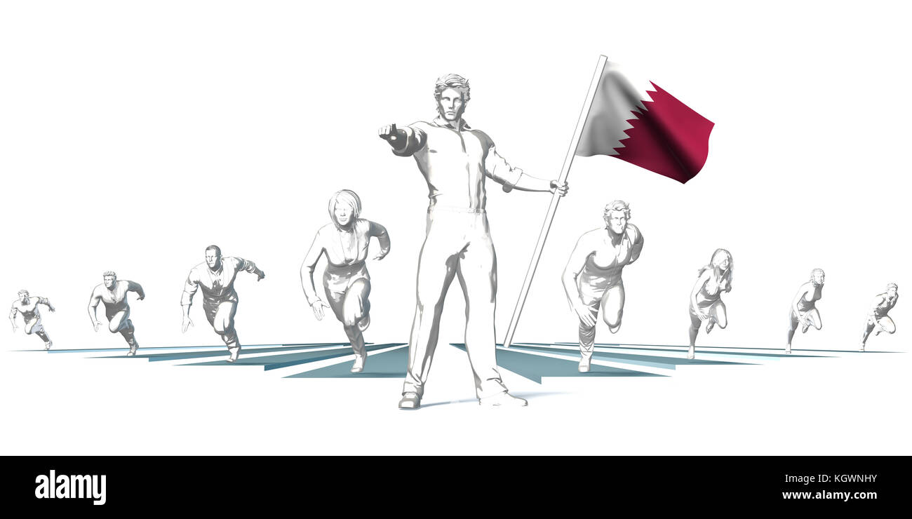 Qatar Racing to the Future with Man Holding Flag Stock Photo