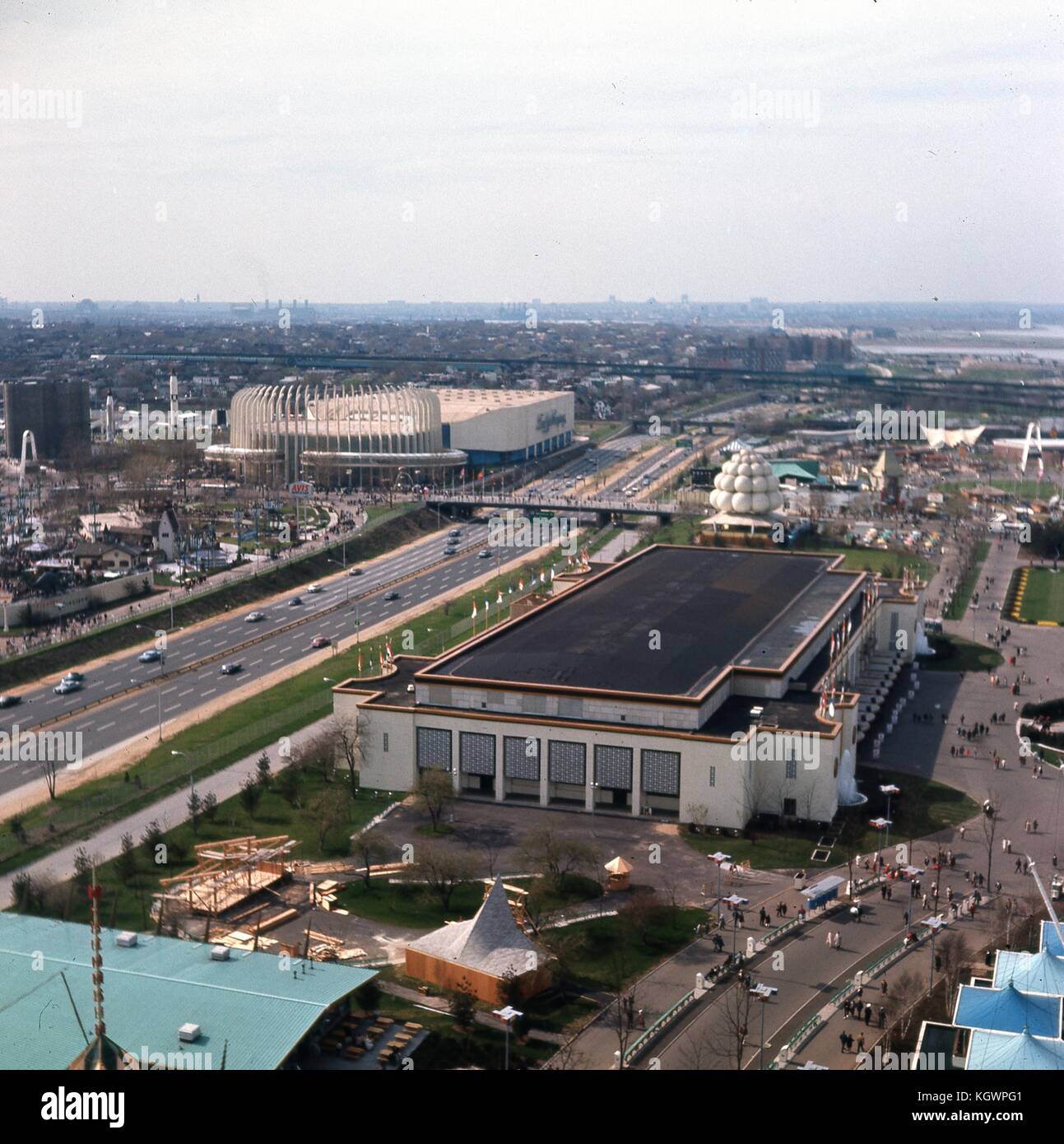 Panoramic aerial view facing northwest across the 1964 New York World's