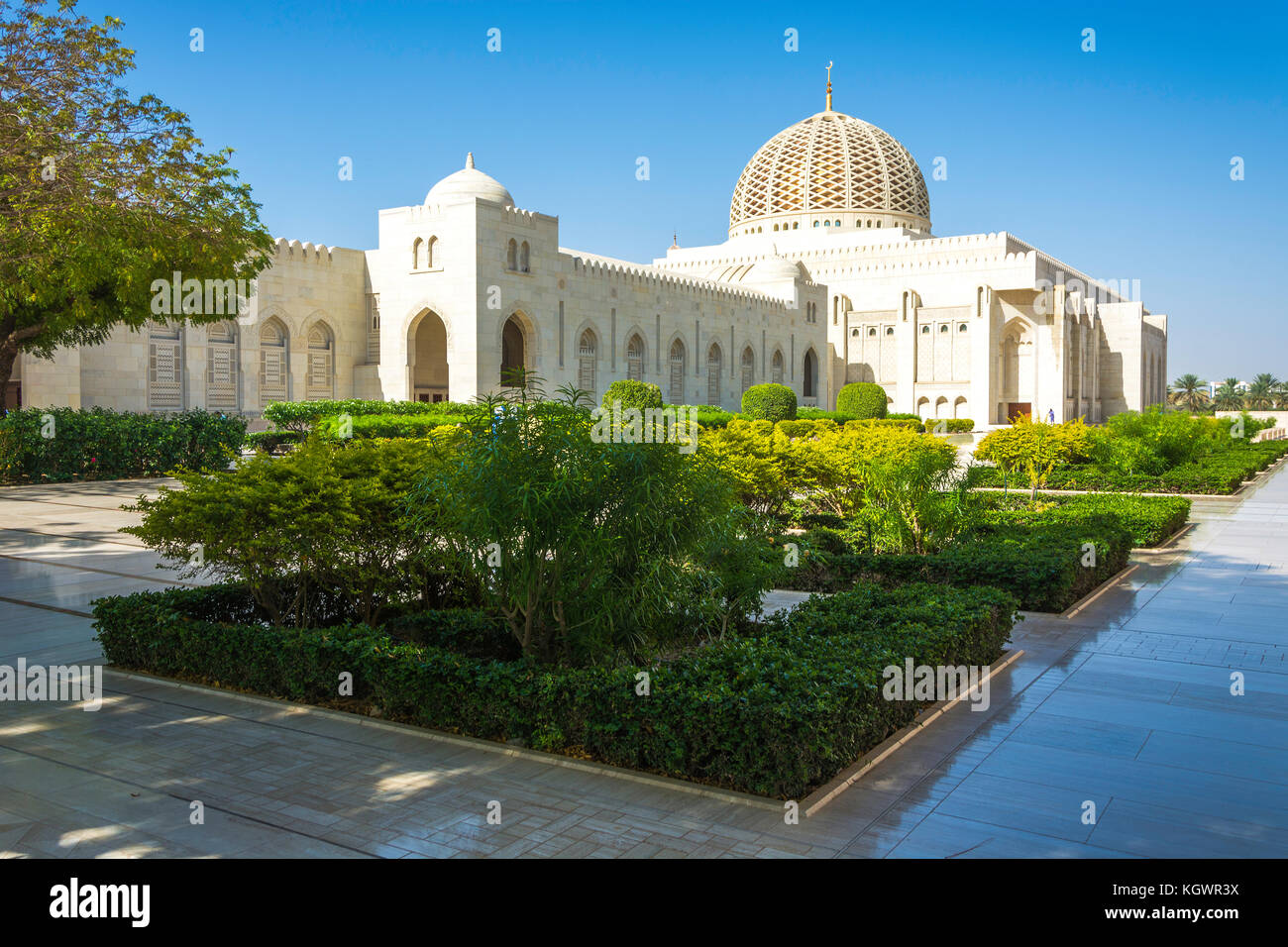 Sultan Qaboos Grand Mosque located in the Omani capital of Muscat is the main mosque in the Sultanate of Oman. Stock Photo
