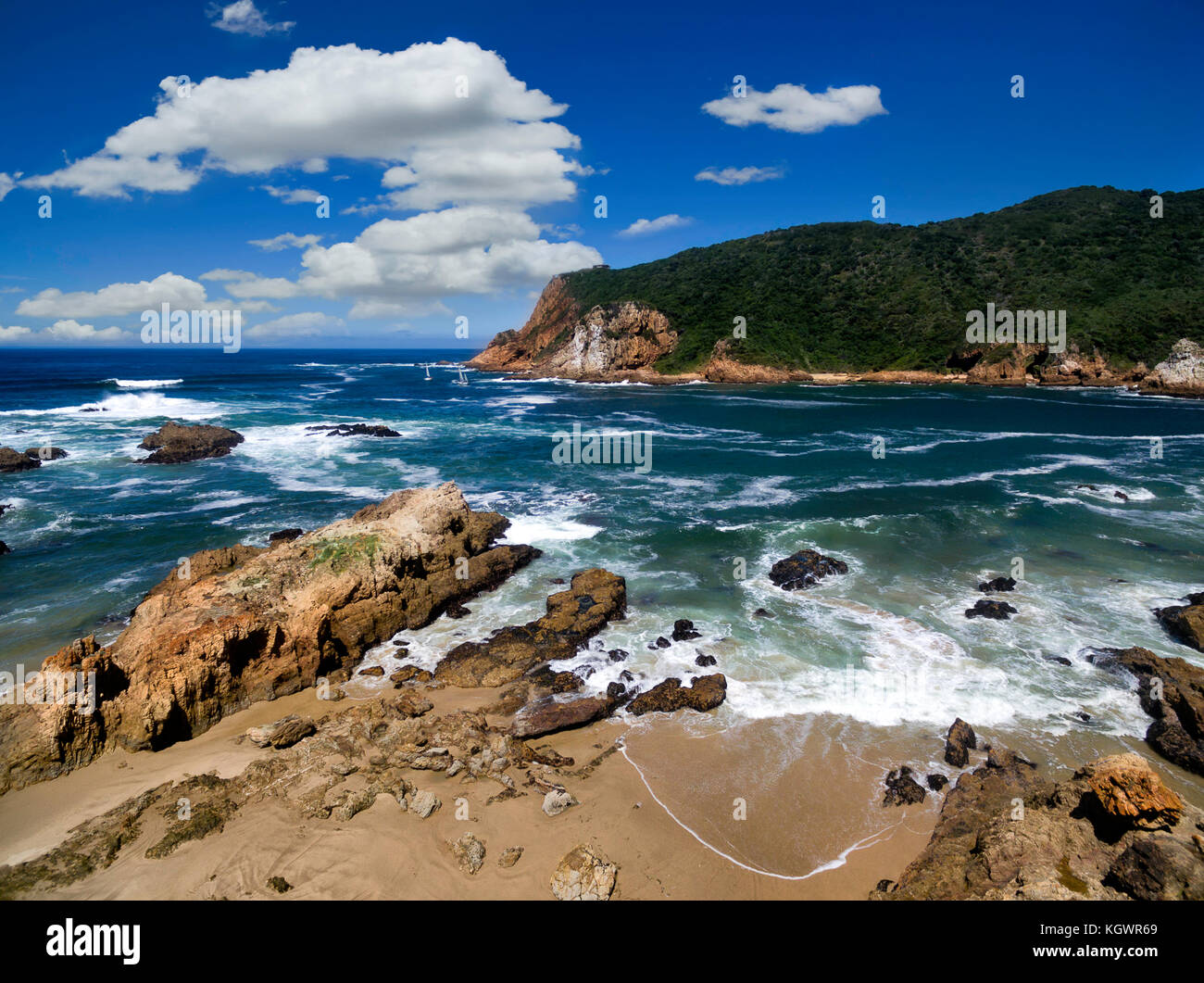 The Cliffs and Rocky coastline of Knysna, South Africa Stock Photo