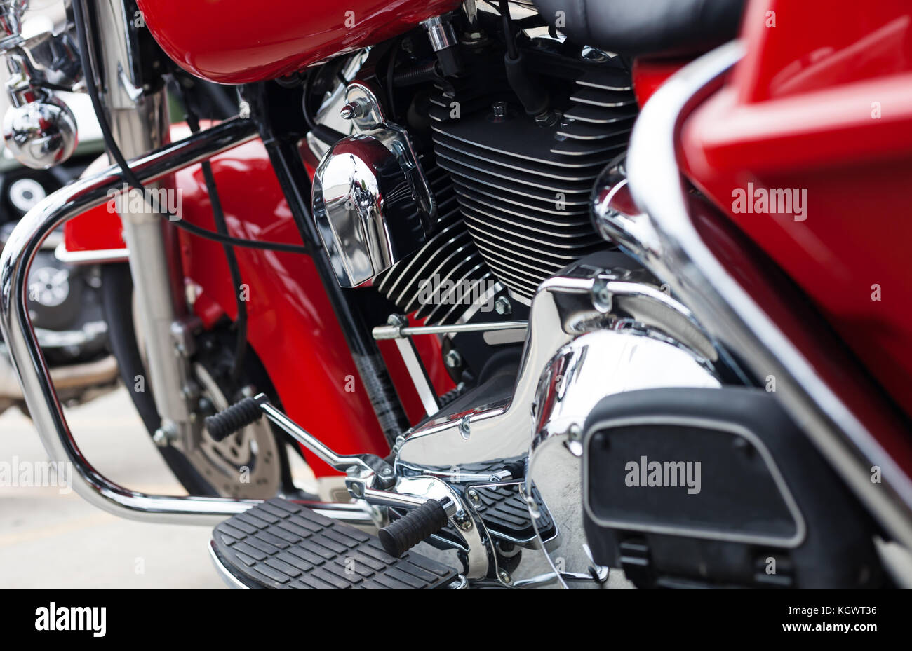 Red motorcycle with chrome engine/ modern red motorcycle with chrome accessories Stock Photo