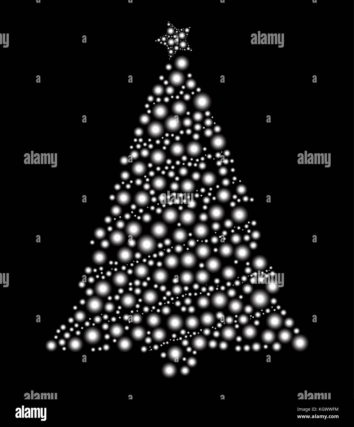 christmas tree dotted vector isolated on black background Stock Vector