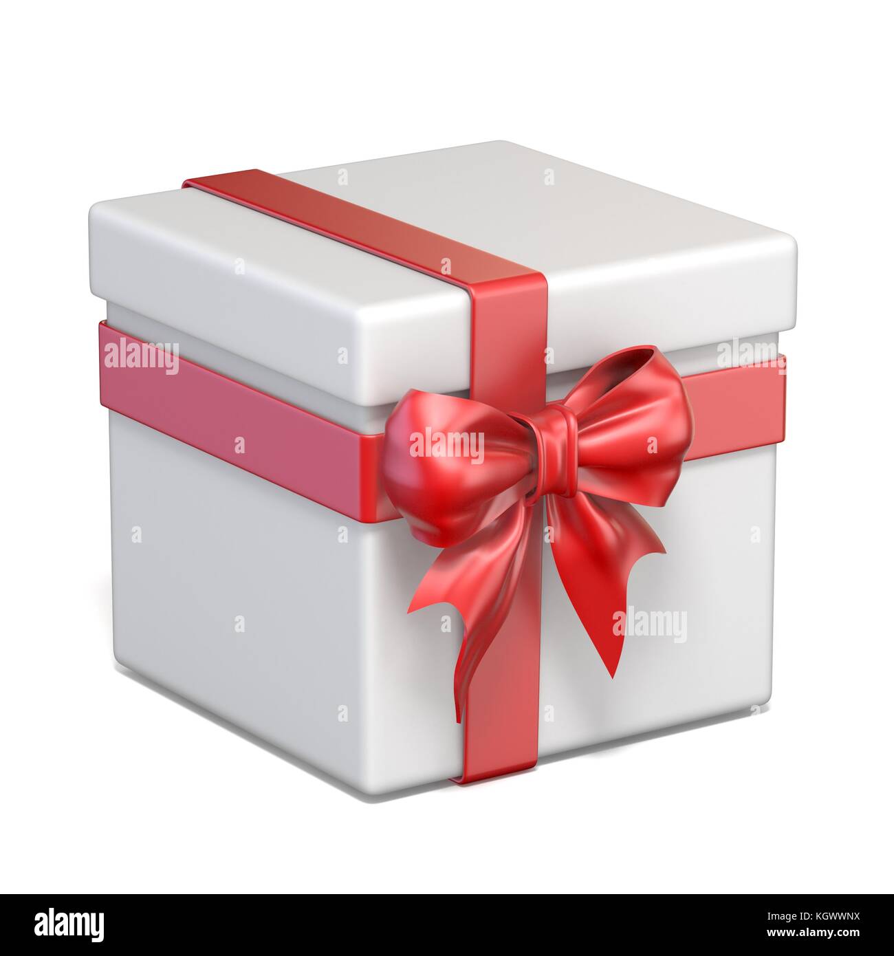 White gift box and red ribbon bow 3D render illustration isolated on ...