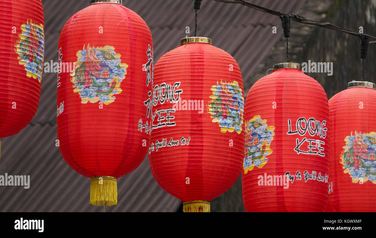 Chines lanterns hanging street in Chinatown, Kuala Lumpur Stock Photo