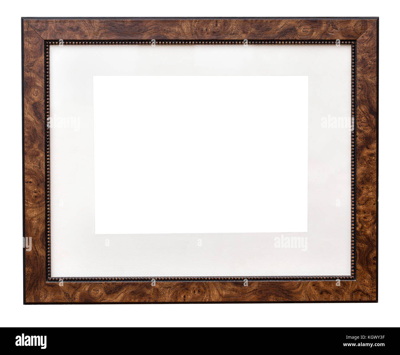 Blank photo frame, wooden design isolated on white with clipping path