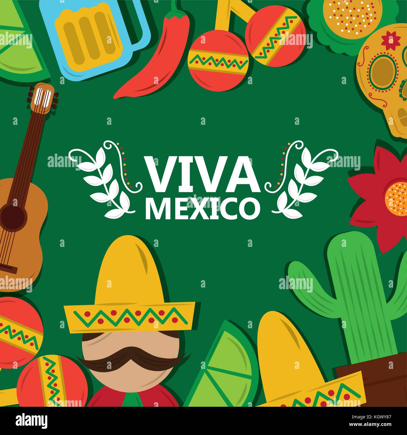 viva mexico tradition culture festival poster greeting Stock Vector