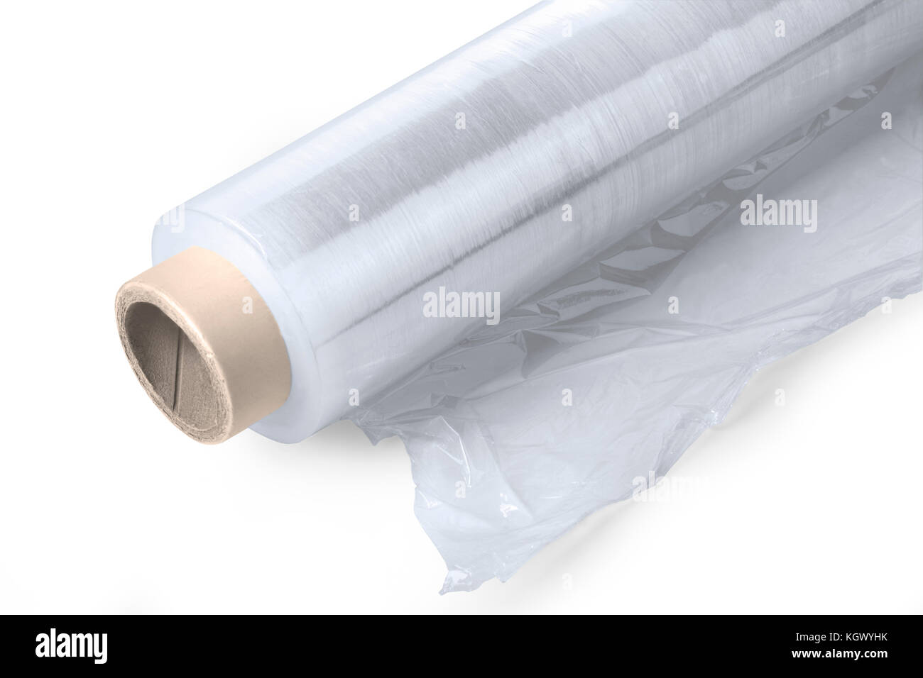 Wrapping Plastic Transparent Food Film On White Background. Stock