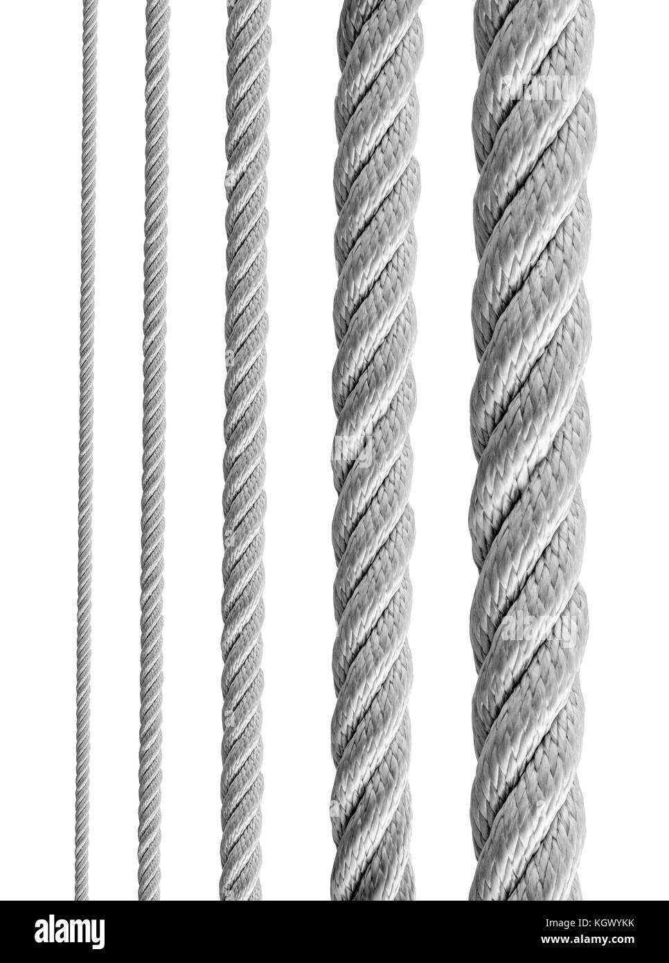 collection of various ropes on white background. each one is shot separately Stock Photo