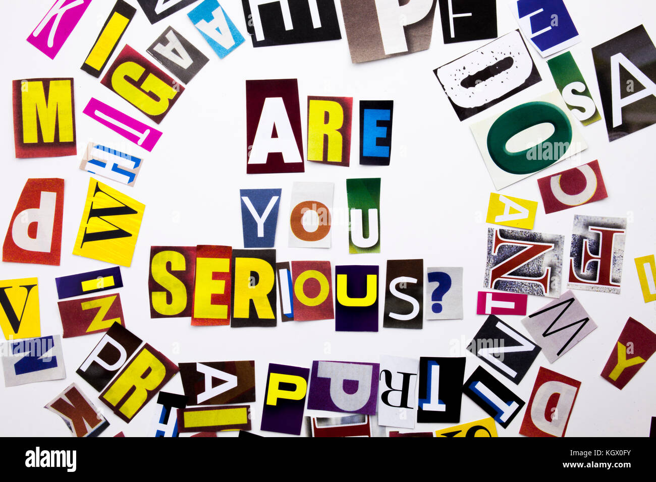 A word writing text showing concept of Are You Serious question made of different magazine newspaper letter for Business case on the white background  Stock Photo