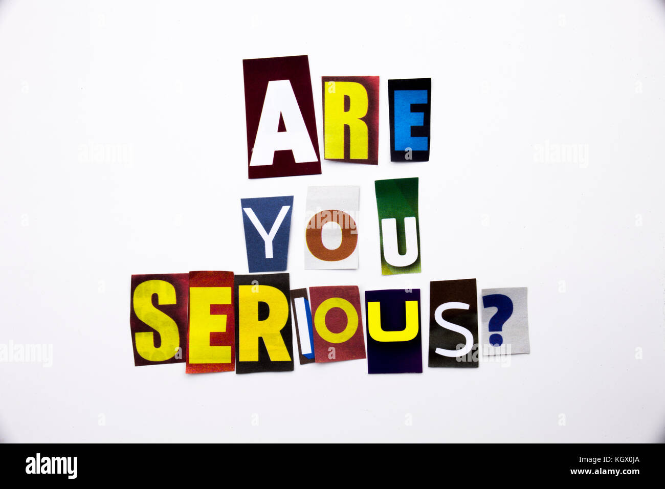 A word writing text showing concept of Are You Serious question made of different magazine newspaper letter for Business case on the white background  Stock Photo