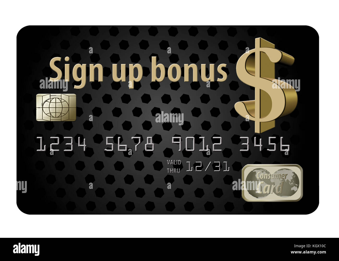 A rewards credit card is isolated on a white background. Goes with idea