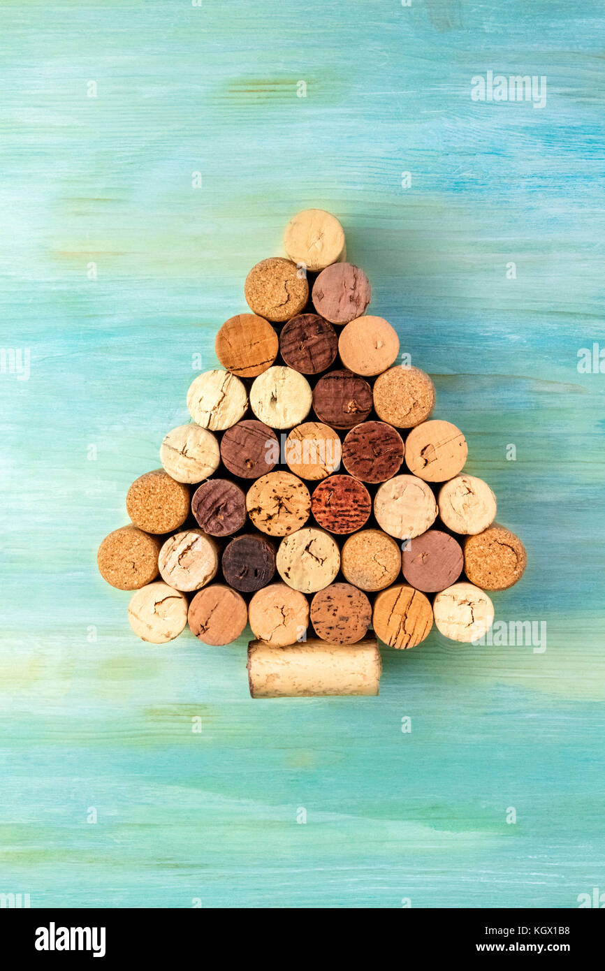 Corks Christmas tree, DIY project, place for text Stock Photo Alamy