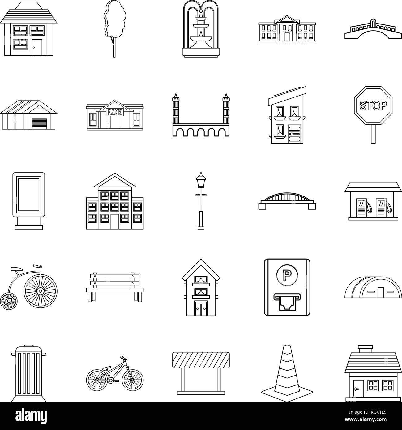 Urban architecture icons set, outline style Stock Vector Image & Art ...