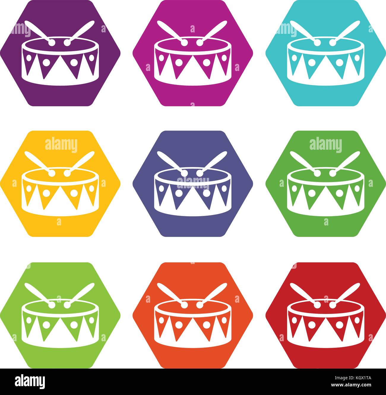 Drum and drumsticks icon set color hexahedron Stock Vector Image & Art ...