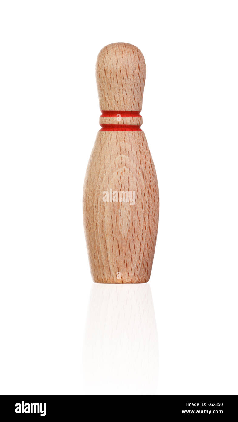 Wooden bowling pin isolated on a white background Stock Photo