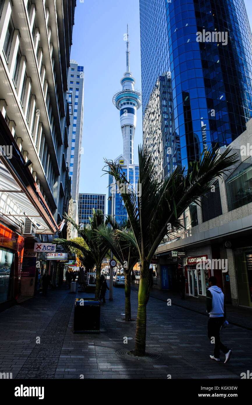 Downtown Auckland with its high rise buildings, New Zealand Stock Photo