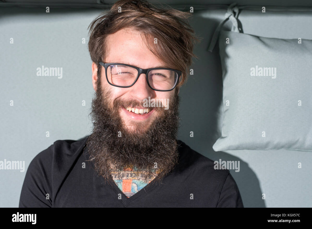 hipster man with beard and glasses Stock Photo