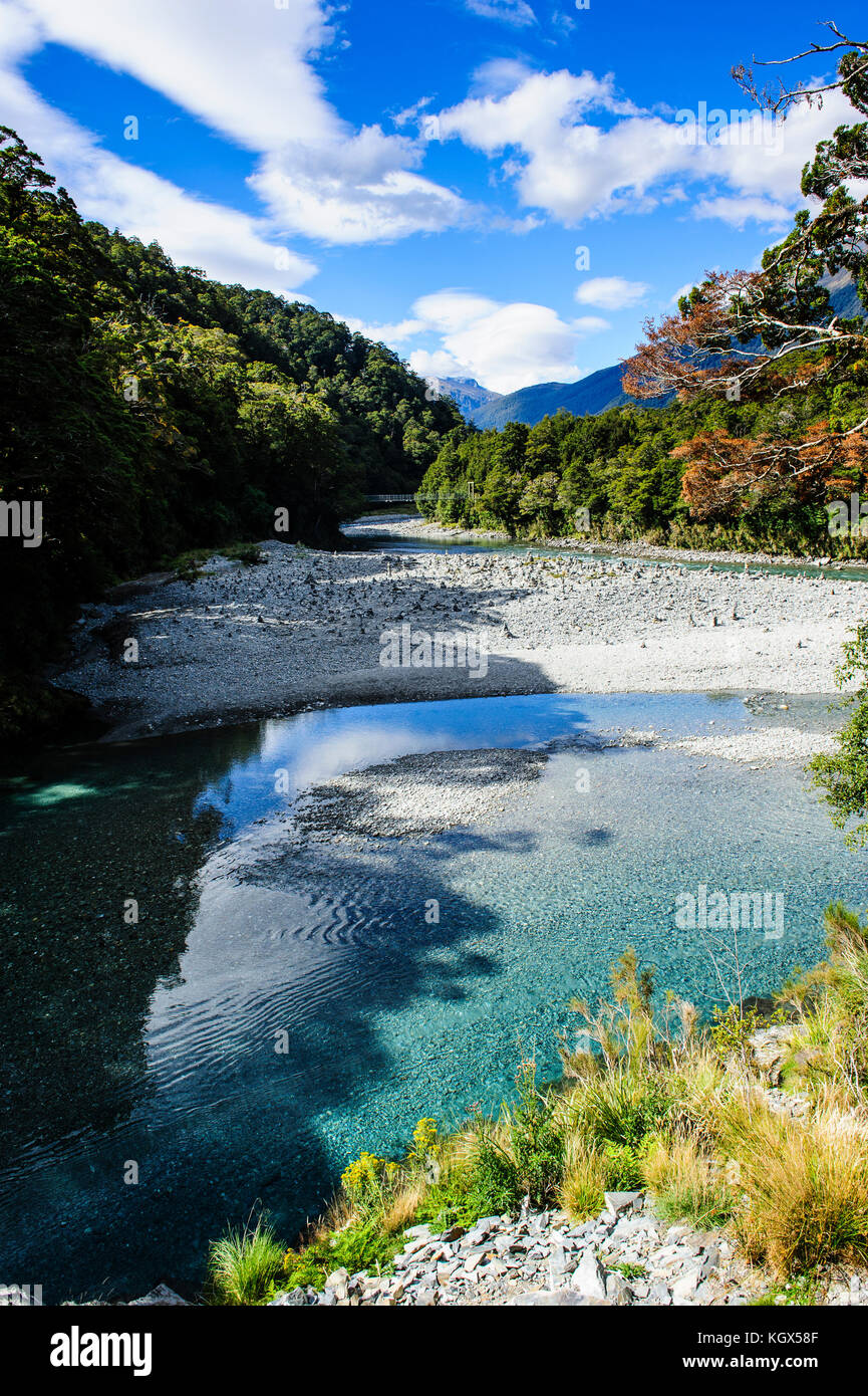 Beautiful Haast river, Haast Pass, South Island, New Zealand Stock Photo