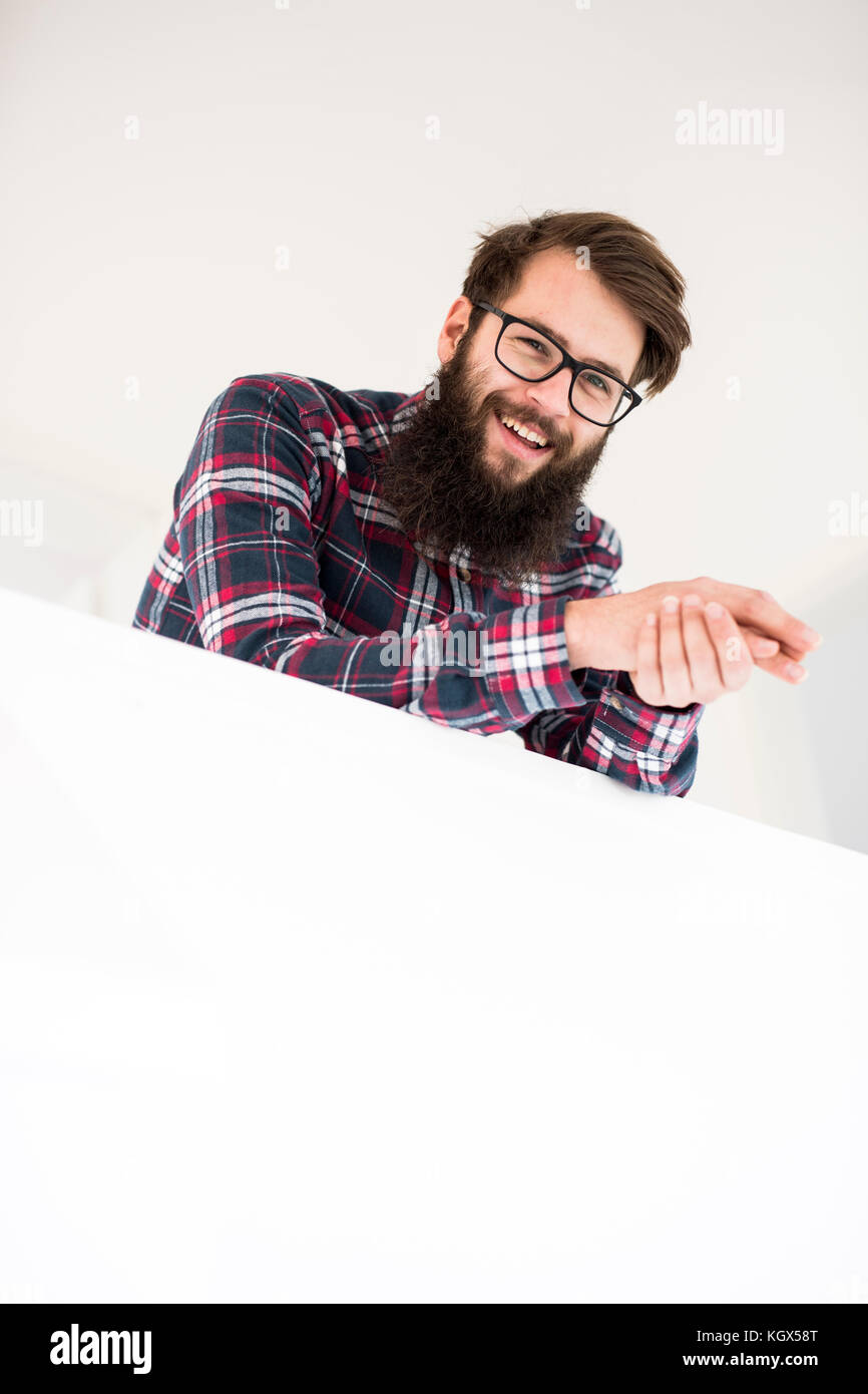 hipster man with beard and glasses Stock Photo